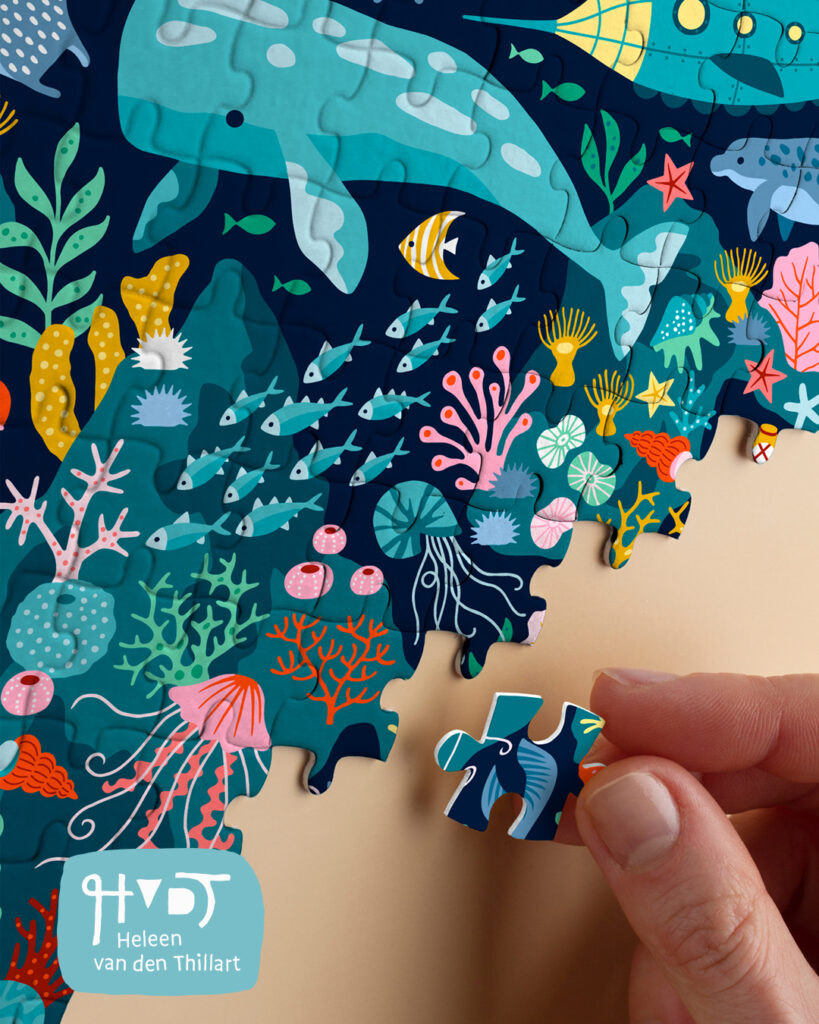 Deep Dive Adventure surface pattern design on puzzle by Heleen van den Thillart