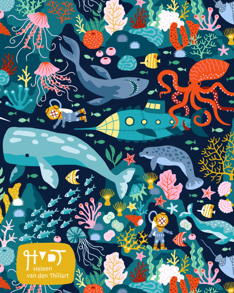 Deep Dive Adventure surface pattern design by Heleen van den Thillart