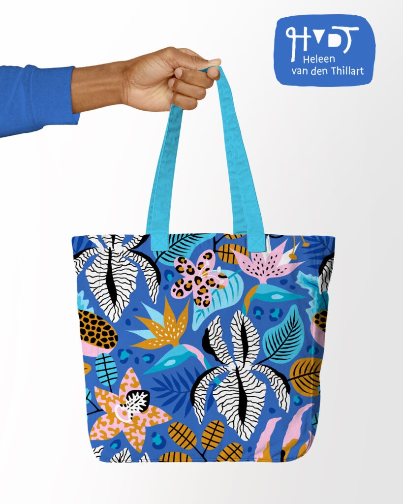 Exotic Wildflowers surface pattern design tote bag by Heleen van den Thillart