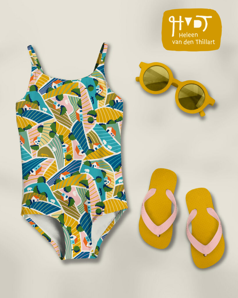 Morning Fields surface pattern design swimsuit by Heleen van den Thillart