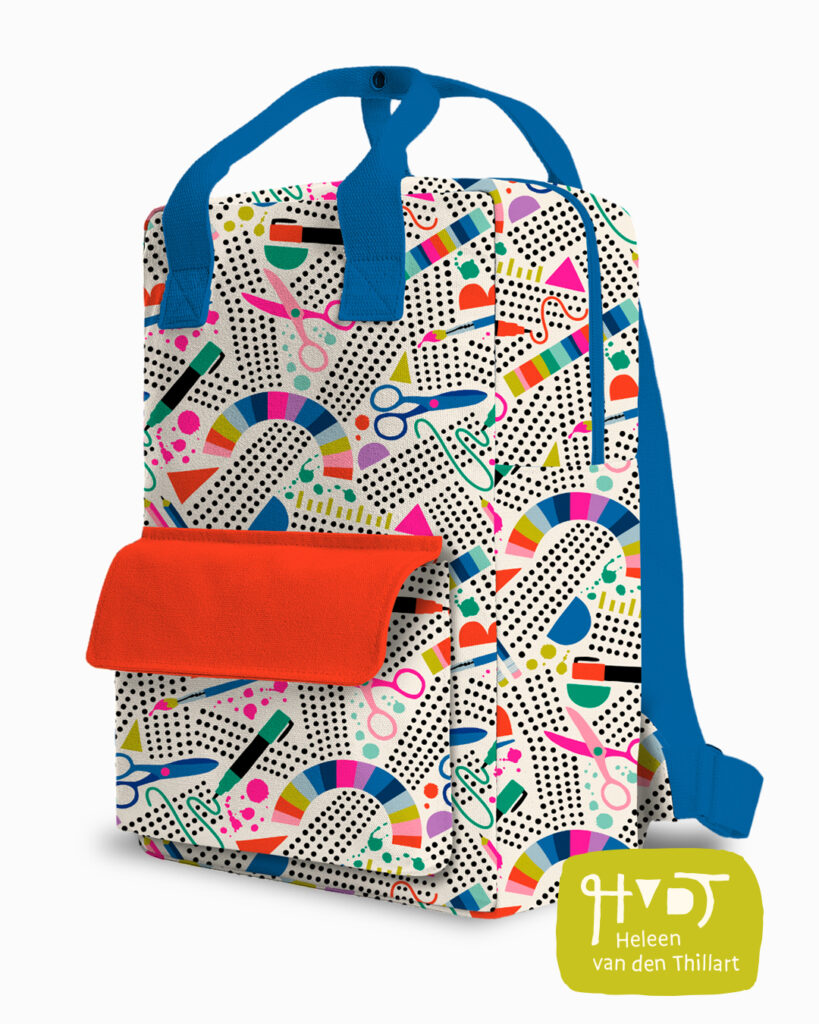 Creative School Season surface pattern design backpack by Heleen van den Thillart